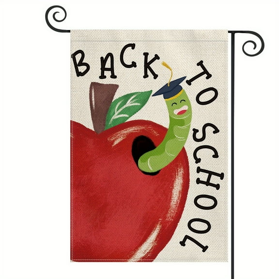Back to School Garden Flag 12x 18inch Double-Sided, First Day of School Red Apple Small Yard Outdoor Thank You Decoration