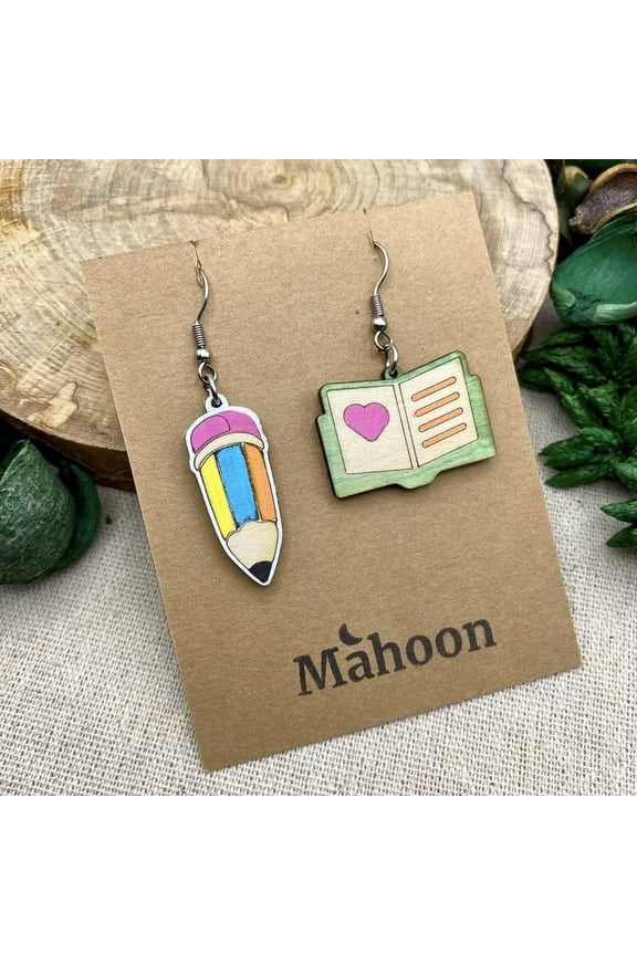 Pencil Book Earrings Dangle, Back to School Gift for Women Student Teacher