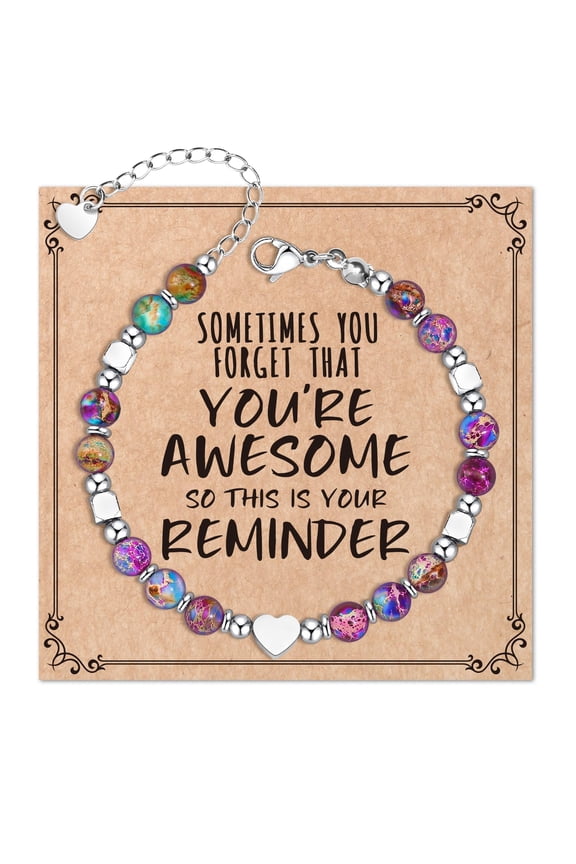 Back to School Gifts for Her, Natural Stone Motivational Bracelets for Mom Daughter Sister Best Friend