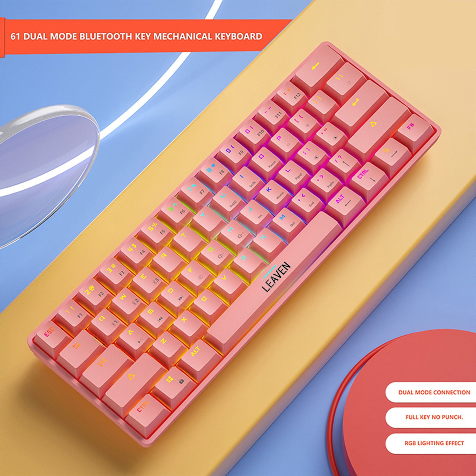 Back to School Gifts under $5 Wired 60% Mechanical Gaming Keyboard RGB Backlit Compact 61 Keys Keyboard With Blue Switches For PC on Clearance