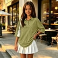thumbnail image 1 of Back to School Girls Shirt Henley 3/4 Sleeve Button Closure Solid Polo Shirts Causal Golf Quick Dry Pullover T Shirts, 160, 1 of 6