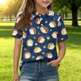 thumbnail image 1 of Back to School Girls Shirt Henley Short Sleeve Cute Cartoon Animal Print T Shirts Button Closure Comfy Active Polo Shirts, 130, 1 of 5
