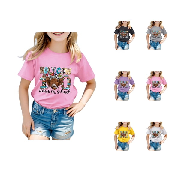 Back to School Girls top Short Sleeve Print T-Shirt Crewneck Fan Gift Tee for Kids