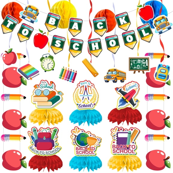 School Party Supplies,48Pcs Back to School Decorations - School Birthday Banner & School Hanging Decoration & School Table Decorations for Back to School Party Supplies