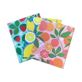 Back to School 2 Pocket Folders Portfolio Set 3 Laminated Fun Fruit Patterns