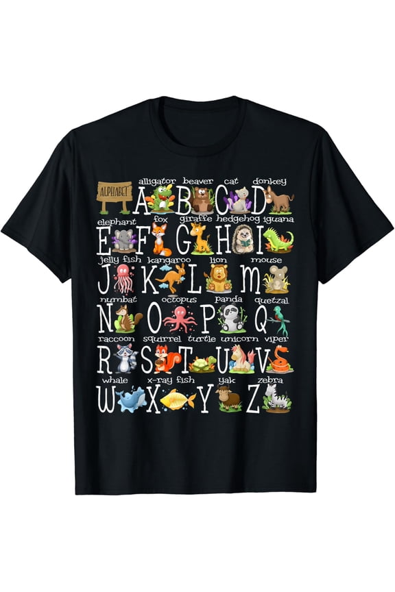Back to School Kids Cute Animals A-Z Alphabet ABCs Teacher T-Shirt