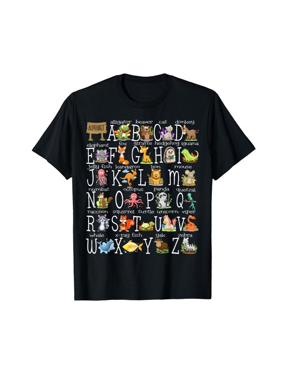 Back to School Kids Cute Animals A-Z Alphabet ABCs Teacher T-Shirt