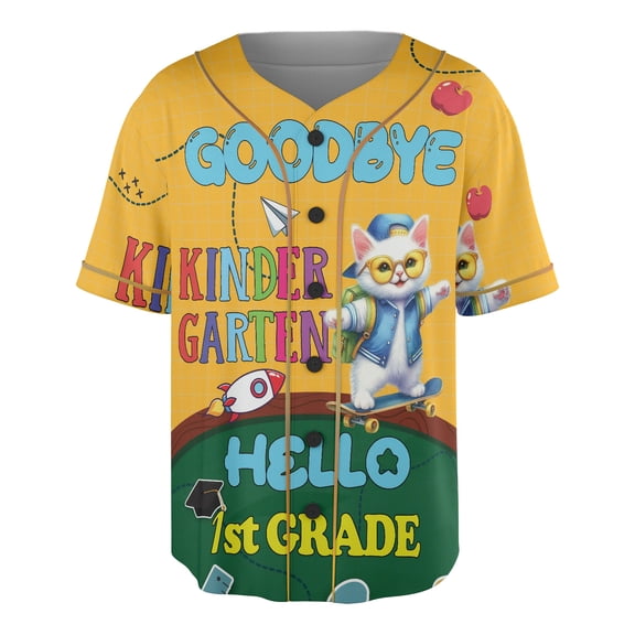 Back to School Manx Goodbye Kindergarten Hello 1st Grade All Over Print 3D Baseball Shirt Cat Lover Kitten Owner Gifts Softball Sport - 02011