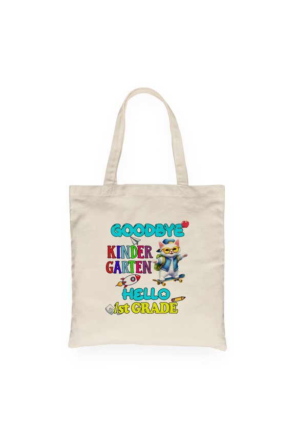 Back to School Manx Goodbye Kindergarten Hello 1st Grade Canvas Tote Bag Cat Lover Kitten Owner Gifts Reusable Shopping Grocery Bag - 02011