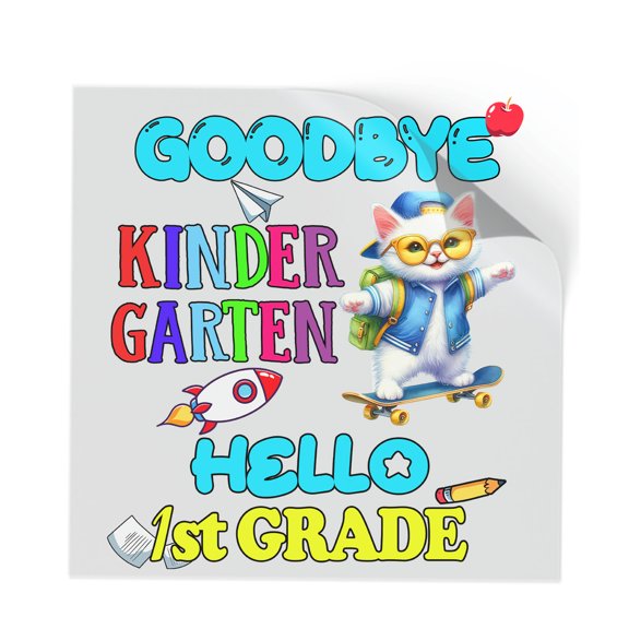 Back to School Manx Goodbye Kindergarten Hello 1st Grade Cutout Transfer Sticker Cat Lover Kitten Owner Gifts Transparent Decal Art Decor - 02011