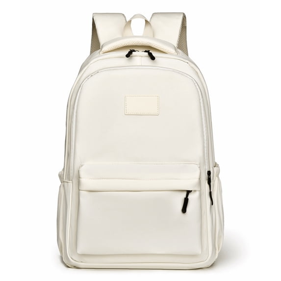 Back-to-School Minimalist Canvas Backpack, Large Capacity Student Daypack with Laptop Sleeve & Side Pockets, Lightweight Travel Rucksack for College & Commute, 18" x 12.6" White