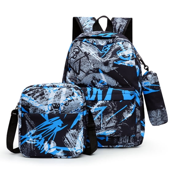 Back to School Nylon Backpack with Lunch Bag Pen Case, 3 Piece Set for Daily Commute Sundries Organization Campus Travel Blue