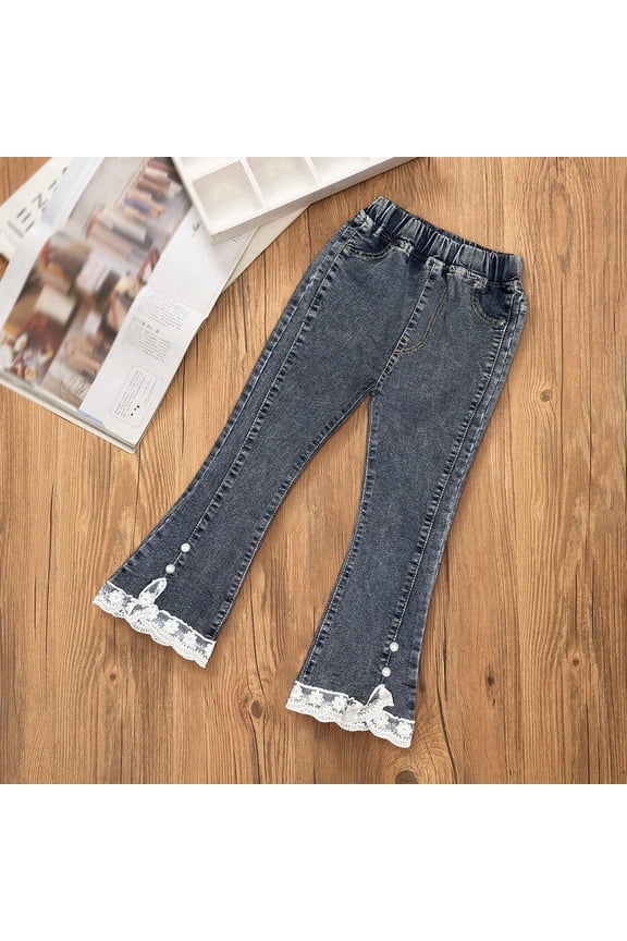 Back to School Outfits Girls Jeans Flare Bell Bottom Bow Jeans for Teens High Waist Cute Y2K Tween Denim Pants Stretch Trousers