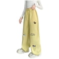 thumbnail image 1 of Back to School Outfits Girls Wide Leg Pants High Rise Loose Fit Elastic Waist Drawstring Button Detail Solid Casual for School Travel, 1 of 7