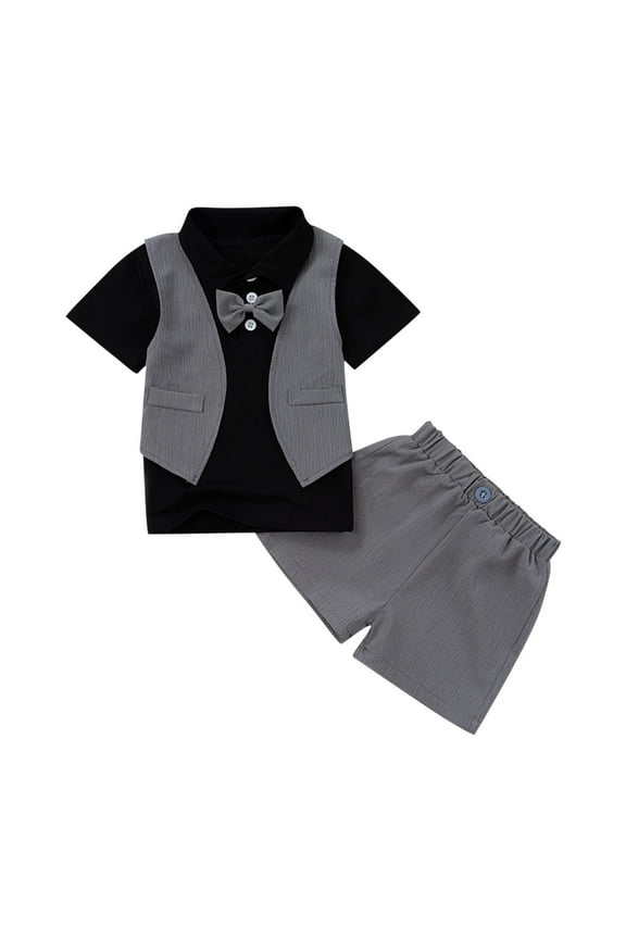 Back to School Outfits for Boys 4 to 5 Year Old Short-Sleeved Vest Knitted Shirt Shorts Summer Gentleman British Suits 4 Years, Black
