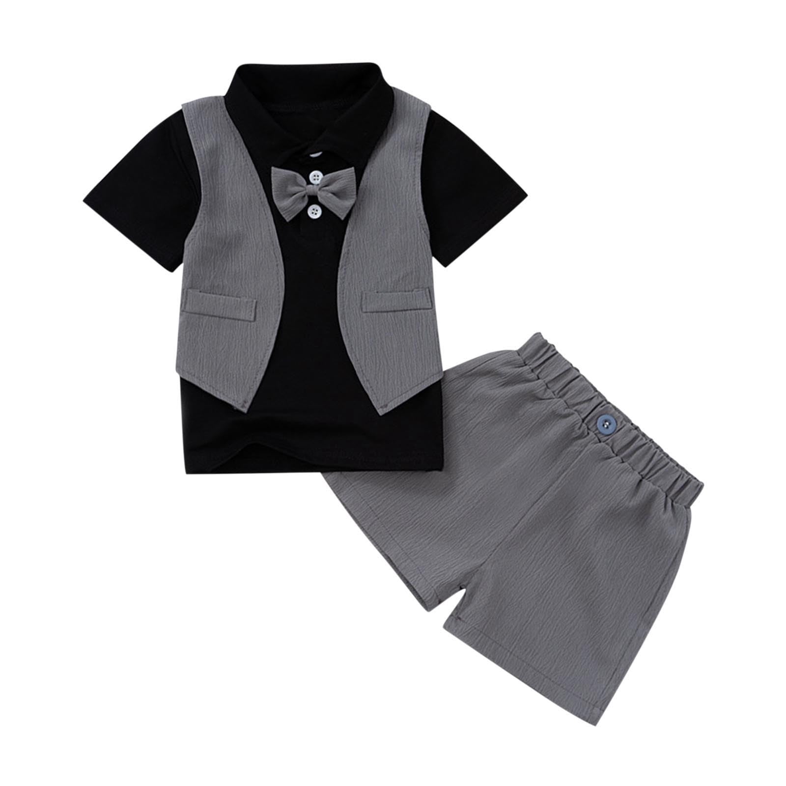 Back to School Outfits for Boys 4 to 5 Year Old Short-Sleeved Vest Knitted Shirt Shorts Summer Gentleman British Suits 5 Years, Black