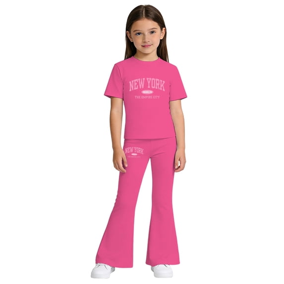 Back to School Outfits for Girls Size 6-12 Years Tween Girls Clothes 2PCS Sets Crop Tops & Flare Pants with Letter Print Summer Outfits