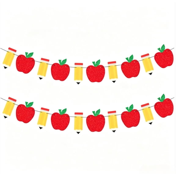 Back to School Pencil Apple Banner Pencil Apple Welcome Back Party Banner for Party (2 Strings)