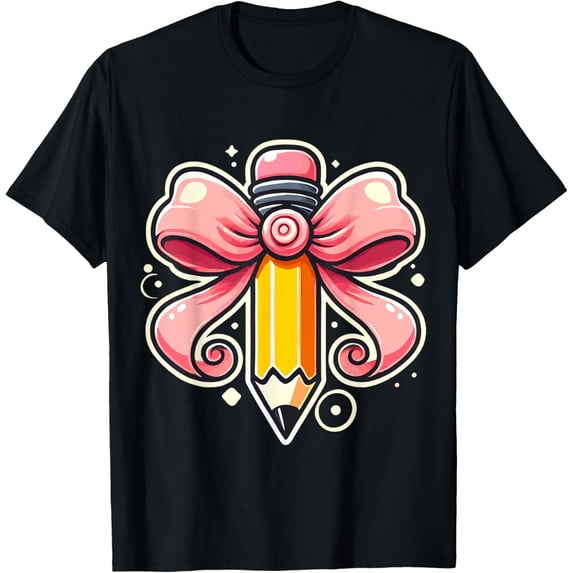 Back to School Pencil Teacher with Bow T-Shirt men and women can wear, black, white, gifts