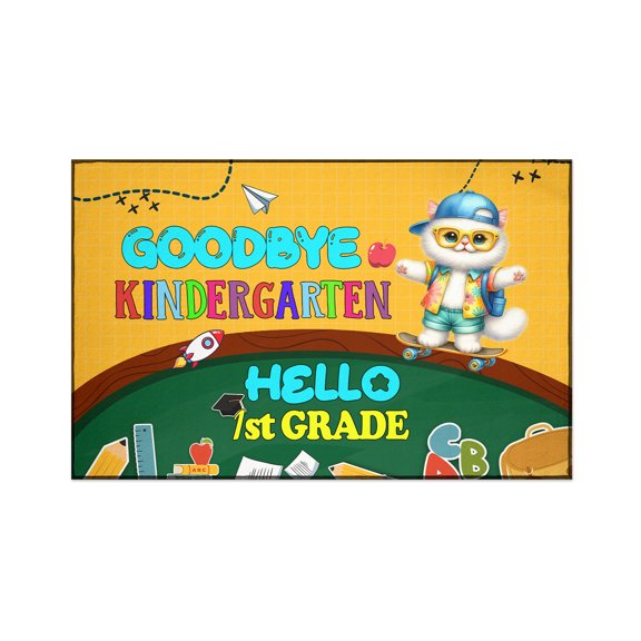 Back to School Persian Goodbye Kindergarten Hello 1st Grade Indoor Rug Cat Lover Kitten Owner Gifts Carpet Living Bed Room Sofa Home Decor - 02011