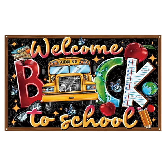 Back to School Photo Backdrop, 59x35in Welcome Back Banner for Classroom Party Event First Day Photo Decoration Homecoming