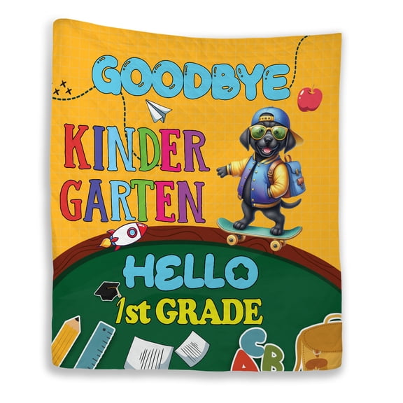 Back to School Pitbull Goodbye Kindergarten Hello 1st Grade Quilt Blanket Terrier Dog Lover Cozy Comforter Throw Blanket - 02011