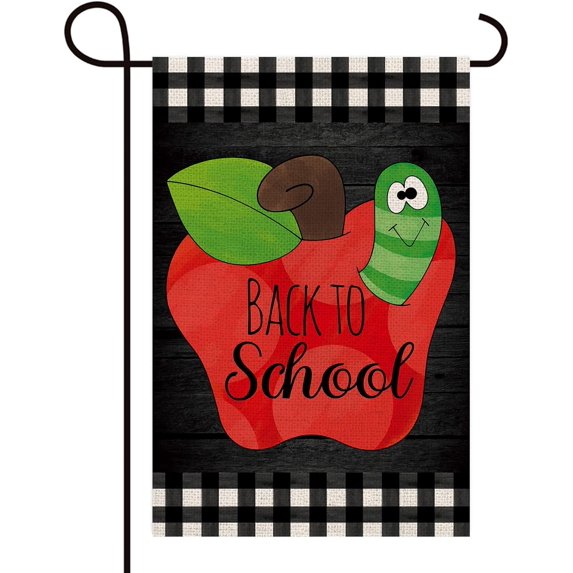 Back to School Polka Dot Apple Decor Burlap Garden Flag Double Sided Vertical Fall Seasonal Welcome First Day to School Outdoor Yard Banner 12" x 18"