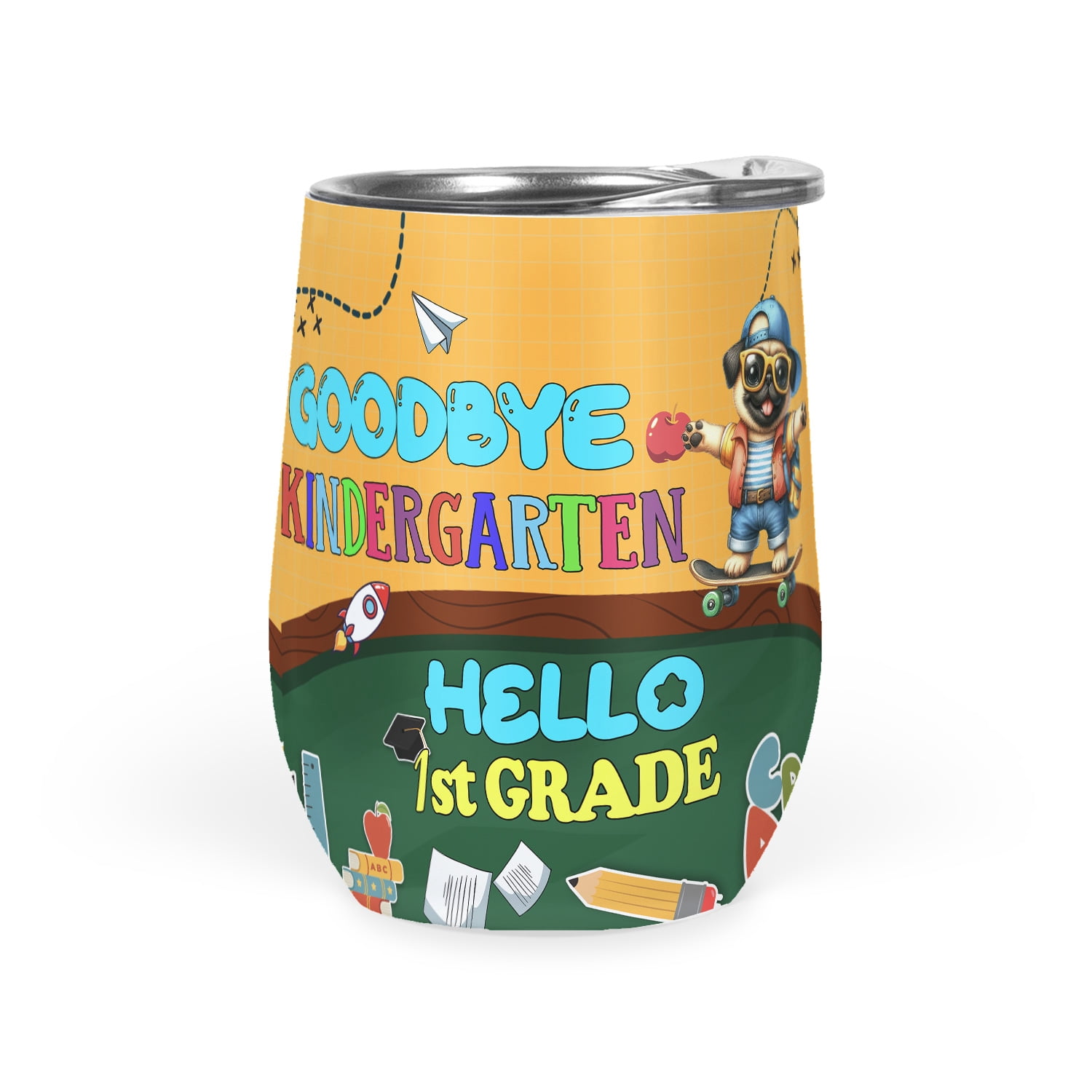 Pug Goodbye Back to School Pug Goodbye Kindergarten Hello 1st Grade 12oz Stainless ...