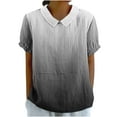 thumbnail image 1 of Back to School Savings! Ahuyic Womens Tops Short Sleeve Shirts Cotton Linen Lapel Blouse Casual Cute Summer Tops Black 5XL, 1 of 5
