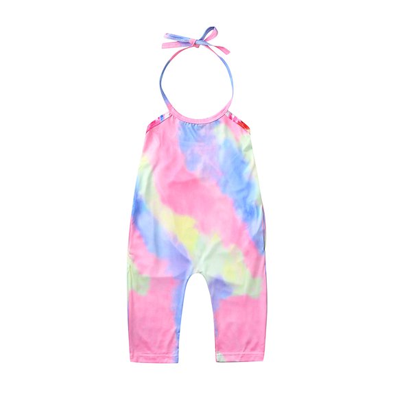 Zpanxa Toddler Kids Baby Girls Bodysuit Sleeveless Rainbow Tie Dyed Romper Jumpsuit Clothes B 5-6 Years