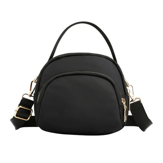 Back to School Savings! ESULOMP Cross Body Bag Women Nylon Ladies Purse Mini 3 Layer Zipper Shoulder Wallet Bag Black