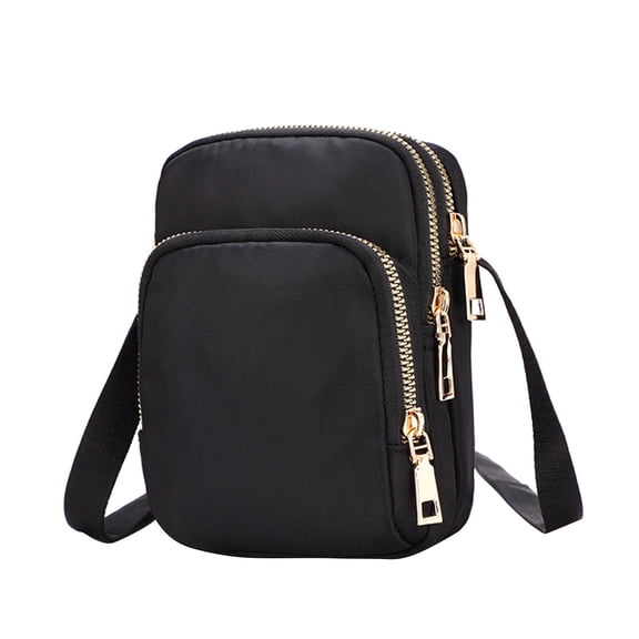 ESULOMP Cross Body Bag Women Nylon Ladies Purse Mini 3 Layer Zipper Shoulder Wallet Bag Black