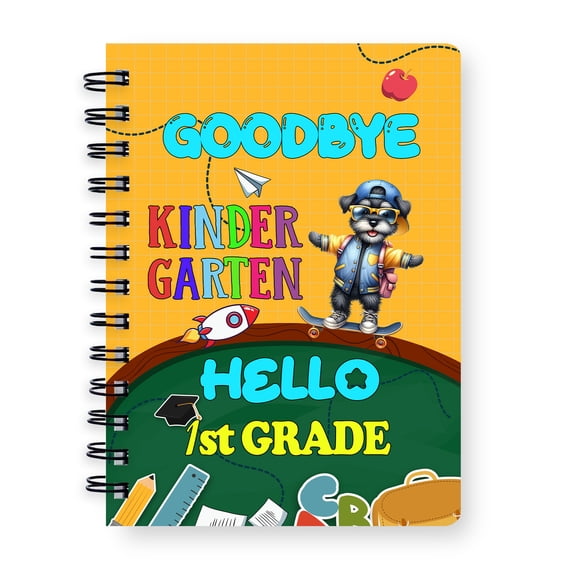 Back to School Schnauzer Goodbye Kindergarten Hello 1st Grade Spiral Bound Journal Miniature Schnauzer Dog Lover 5x7in Spiral Notebook - 02011