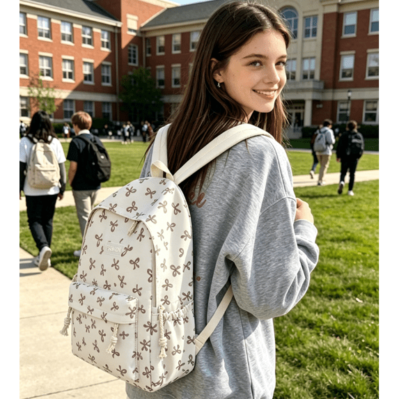 Back-to-School Season Bow Backpack Breast Cancer Ribbon Backpack
