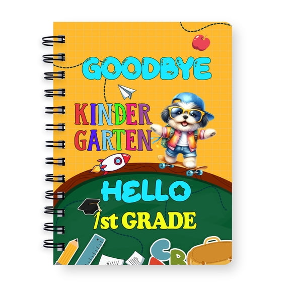 Back to School Shih Tzu Goodbye Kindergarten Hello 1st Grade Spiral Bound Journal Lion Dog Lover Gifts 5x7in Spiral Notebook - 02011