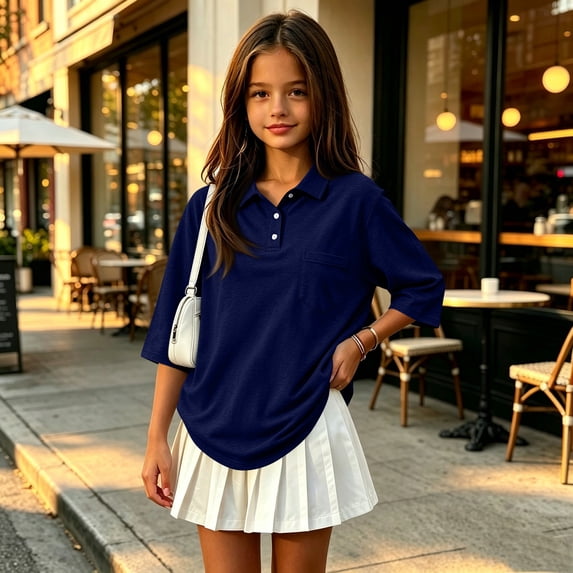Back to School Shirt 3/4 Sleeve Henley Button Closure Solid T Shirts Collared Quick Dry Causal Pullover Polo Shirts, 120