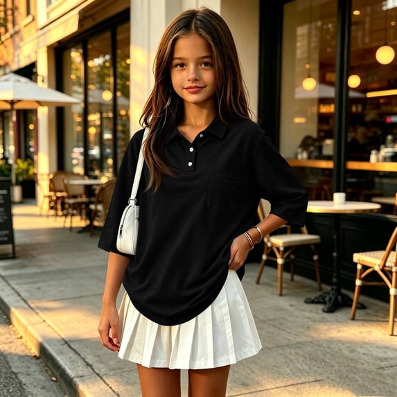 Back to School Shirt Henley 3/4 Sleeve Button Closure Solid T Shirts Classic Preppy Collared Pullover Polo Shirts, 120