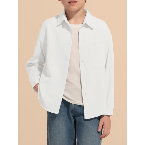 Back to School Shirt Long Sleeve Collared Button Down Solid Dress Shirts Comfortable Breathable Causal Preppy T Shirts, 160