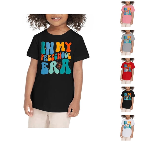 Back to School Shirts In My Preschool Era Print Short Sleeve Girls T Shirts Crewneck Casual Kids Clothes