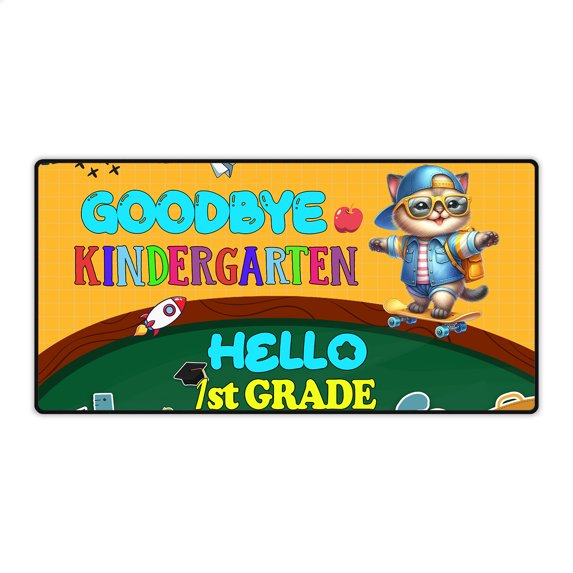 Back to School Siamese Goodbye Kindergarten Hello 1st Grade Desk Mat Full Keyboard Mouse Pad Cat Lover Kitten Owner Gifts Large Mousepad - 02011