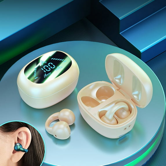 Back to School Supplies Clearance Wireless Bluetooth Earphone Bones Conduction Ear Clip Mini High-end Mirror Digital Display
