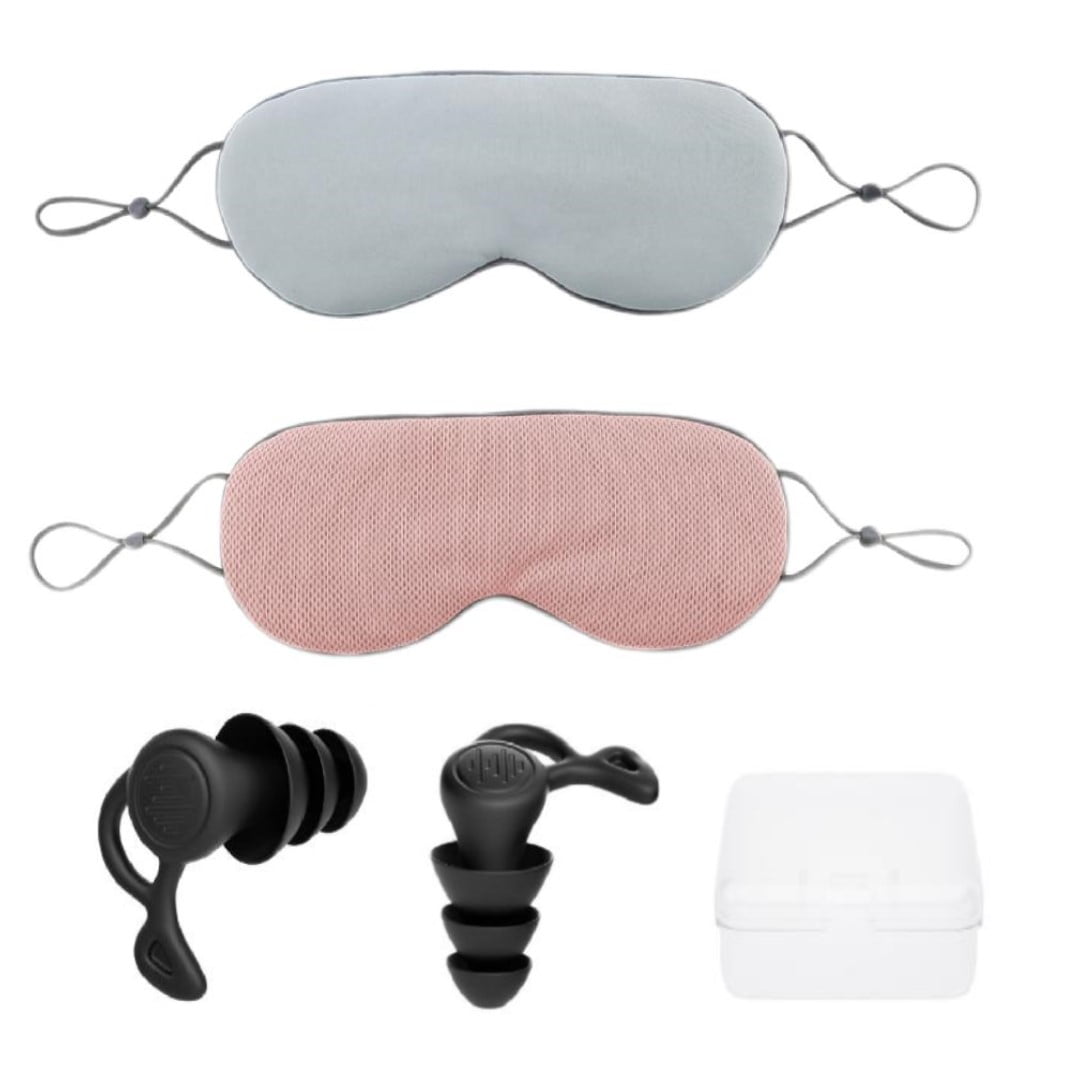 Double Sided Adjustable Size Sleep Eye Mask for Travel, Men and Women with 2 Earplugs, Earplug Storage Box