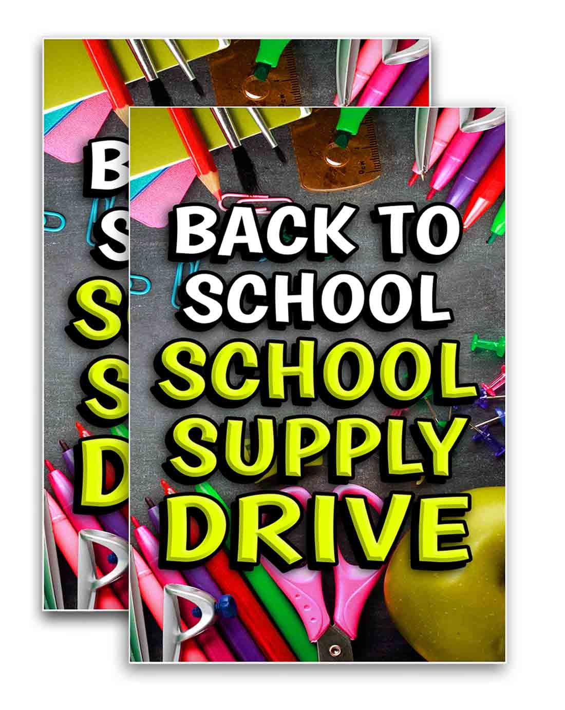 Back to School Supply Drive (24" X 36") Vinyl Decal Only (Pack of 2) |Sign|Sticker|Poster