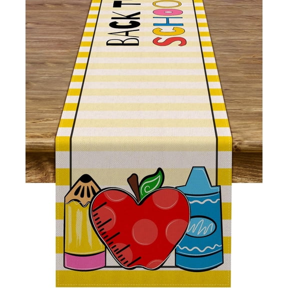 Back to School Table Runner 13" x 72" Table Cloth First Day of School Kids Students Classroom Party Dining Room Home Decoration