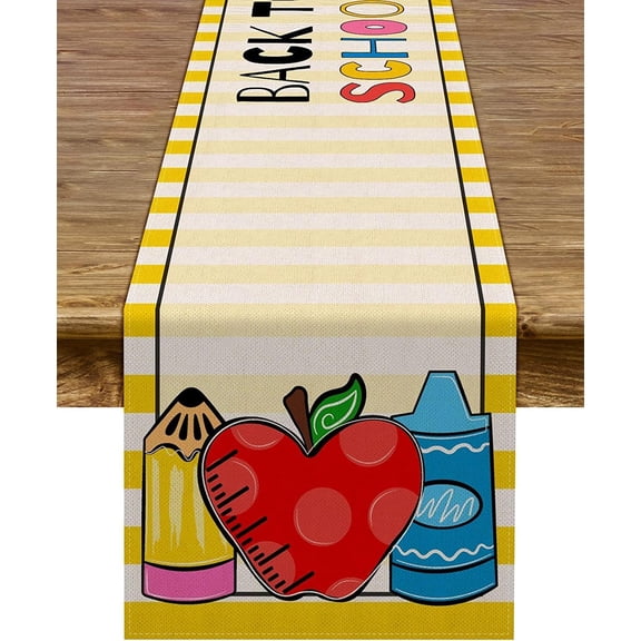 Back to School Table Runner First Day of School Kids Students Classroom Party Dining Room Home Decoration (13.8" x 90")