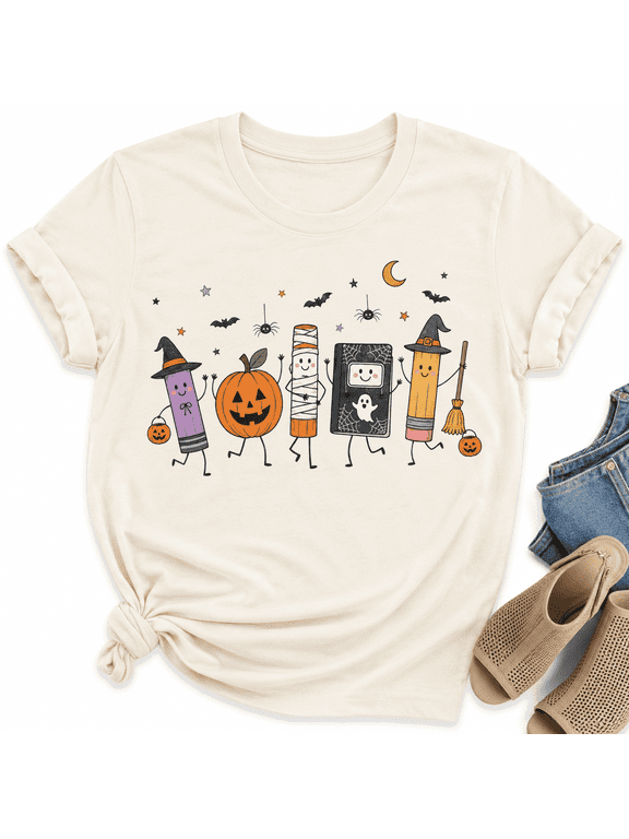 Back to School Teacher Shirt for Women Cute School Supplies Graphic Tee First Day of School Teacher Gift
