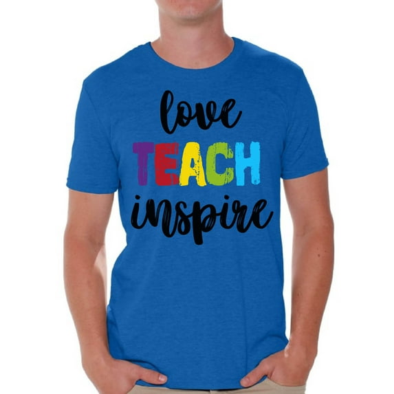 Back to School Teacher Shirts for Mens Love Teach Inspire T Shirt Men School Theme Clothing Mens T-Shirt Funny School Teacher T Shirts