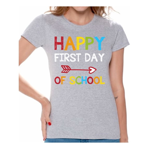 Back to School Teacher Shirts for Women's Happy First Day of School Ladies T Shirt School Theme Clothing Women T-Shirt Funny School Teacher T Shirts