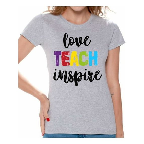 Back to School Teacher Shirts for Women's Love Teach Inspire Ladies T Shirt School Theme Clothing Women Shirt Funny School Teacher T Shirts