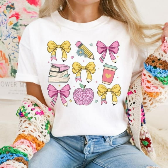 Back to School Teacher Tee, First Day T-Shirt, Appreciation Gift, Graphic Top, Round neck,Classic,cotton,white,S-5XL